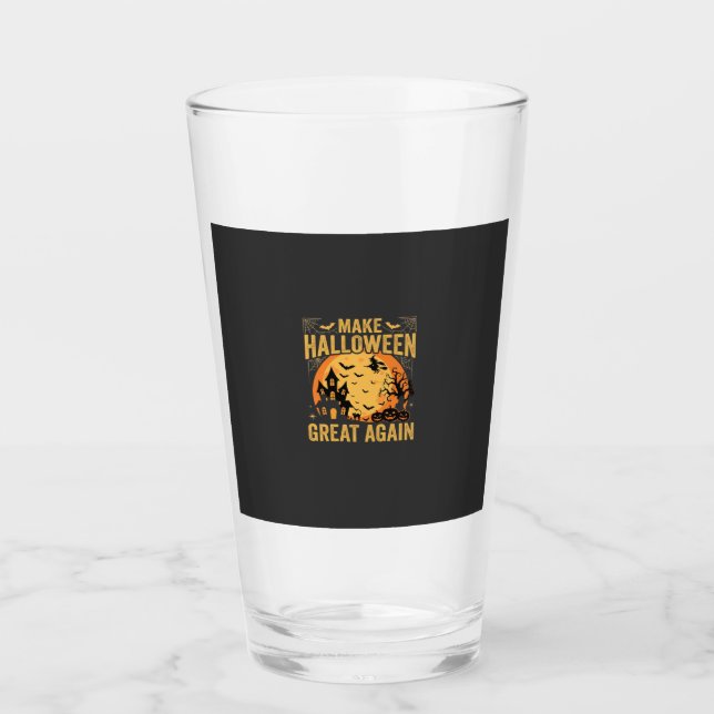 Halloween Great Again Haunted House Pumpkin Glass (Front)