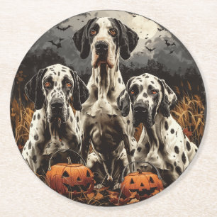 Halloween Great Dane Dogs Jack O Lantern Round Paper Coaster