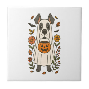 Halloween Great Dane Flowers Ceramic Tile