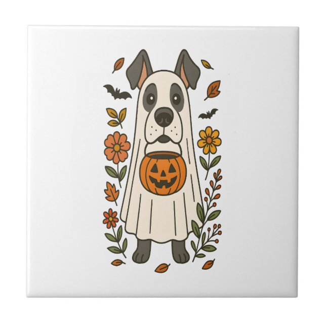 Halloween Great Dane Flowers Ceramic Tile (Front)