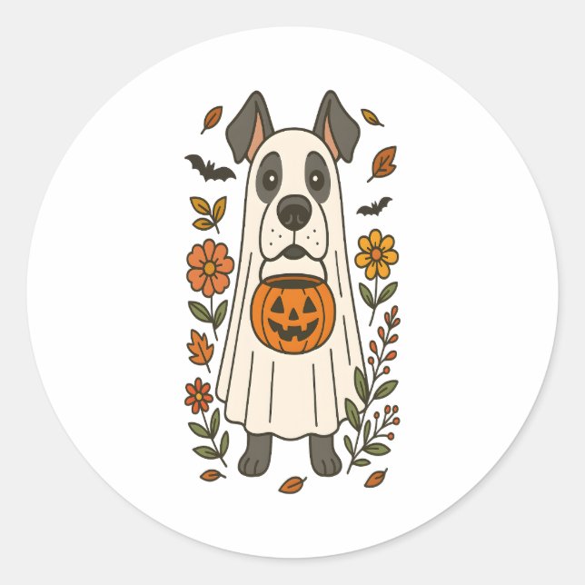 Halloween Great Dane Flowers Classic Round Sticker (Front)