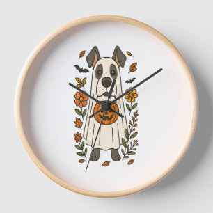 Halloween Great Dane Flowers Clock