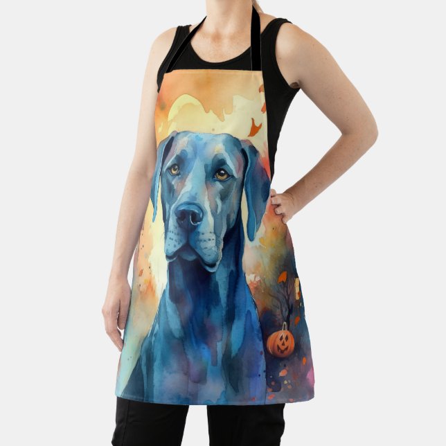 Halloween Great Dane With Pumpkins Scary Apron (Insitu)
