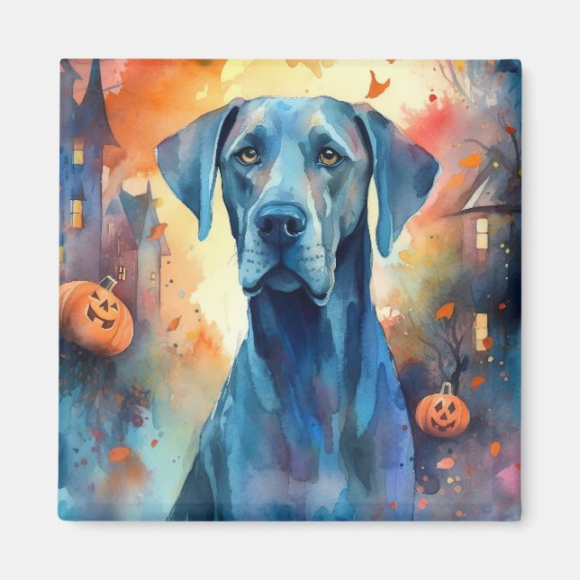 Halloween Great Dane With Pumpkins Scary Magnet (Front)