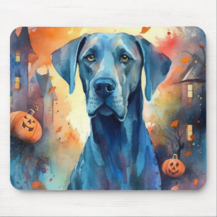 Halloween Great Dane With Pumpkins Scary Mouse Pad