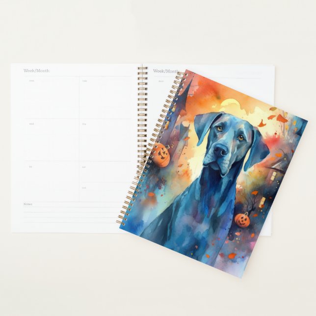 Halloween Great Dane With Pumpkins Scary Planner (Display)
