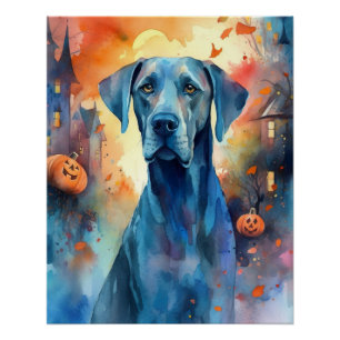 Halloween Great Dane With Pumpkins Scary Poster