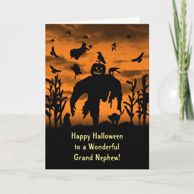 Halloween Great or Grand Nephew Scarecrow Witch Card (Front)