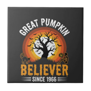 Halloween Great Pumpkin Believer Retro Skeleton Ceramic Tile