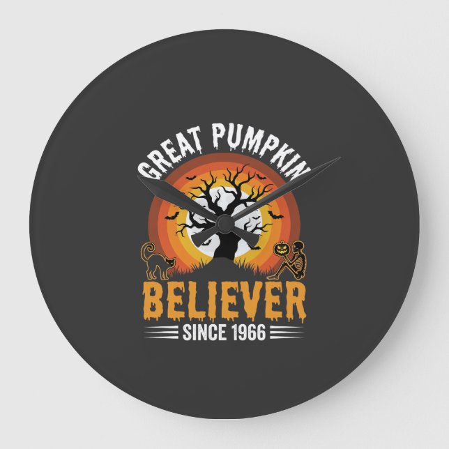 Halloween Great Pumpkin Believer Retro Skeleton Large Clock (Front)