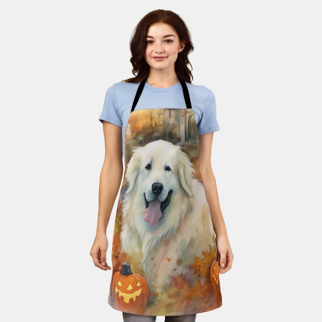 Halloween Great Pyrenees With Pumpkins Scary Apron (Worn)