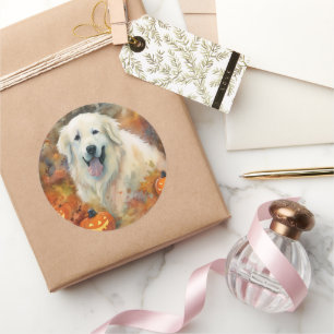 Halloween Great Pyrenees With Pumpkins Scary Classic Round Sticker