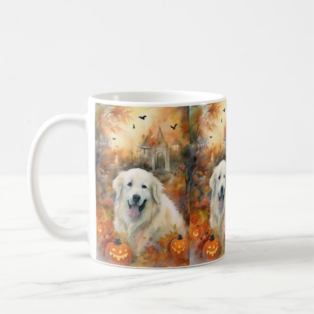 Halloween Great Pyrenees With Pumpkins Scary Coffee Mug (Left)