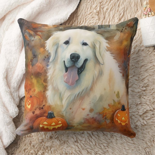 Halloween Great Pyrenees With Pumpkins Scary Cushion (Blanket)