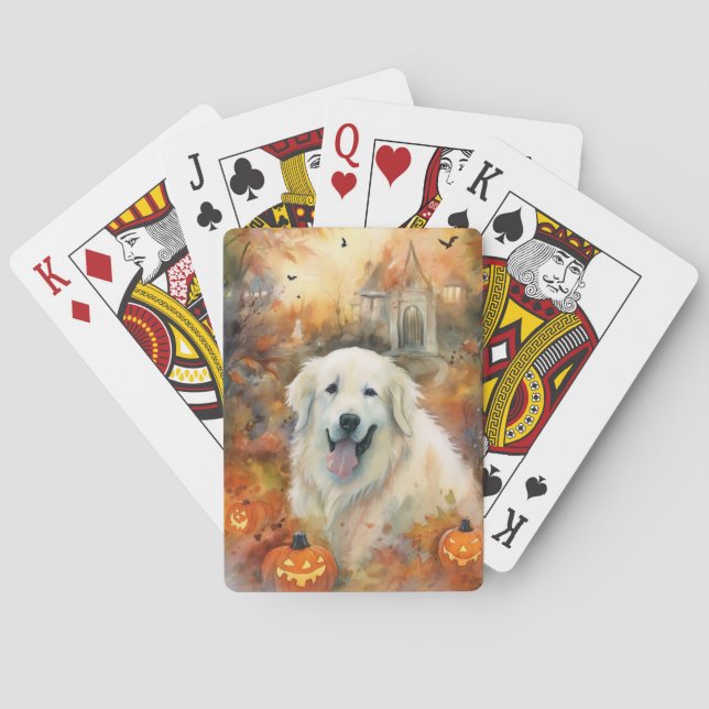 Halloween Great Pyrenees With Pumpkins Scary Playing Cards (Back)