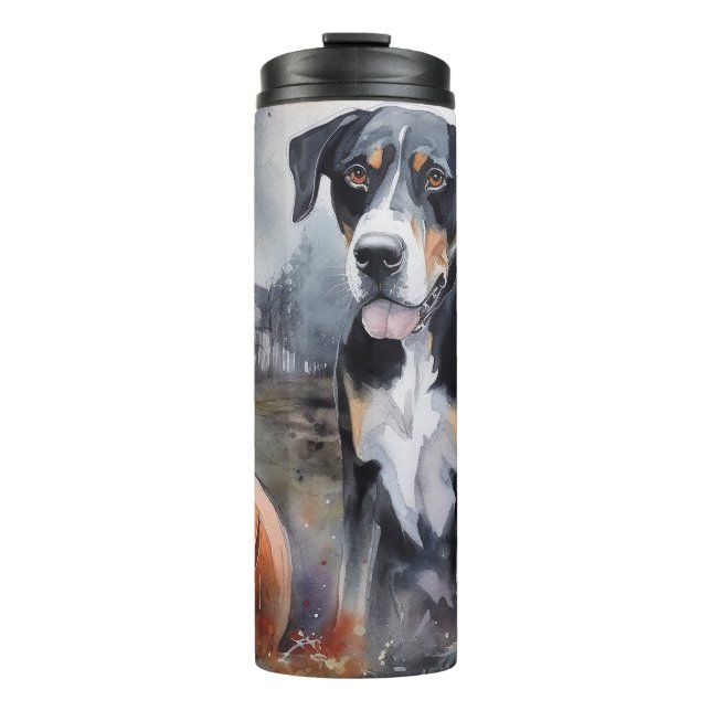 Halloween Greater Swiss With Pumpkins Scary Thermal Tumbler (Front)