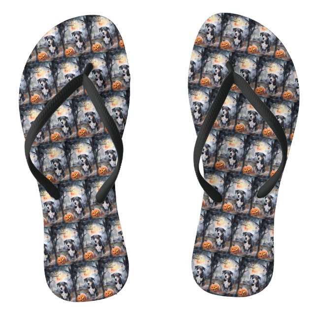 Halloween Greater Swiss With Pumpkins Scary Thongs (Footbed)