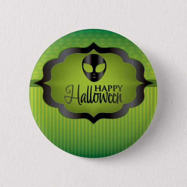 Halloween green alien 6 cm round badge (Front)