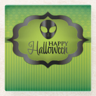Halloween green alien glass coaster