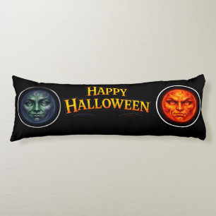 Halloween green and orange moon faces Gothic fanta Body Cushion