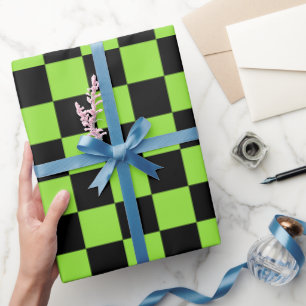 Halloween Green Black Chequered Birthday Custom Te Wrapping Paper