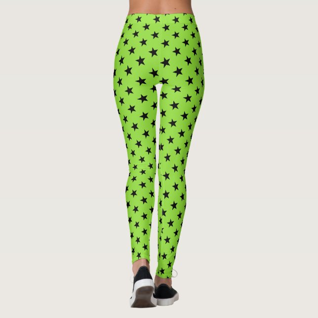 Halloween Green Black Stars Pattern Witch Costume Leggings (Back)