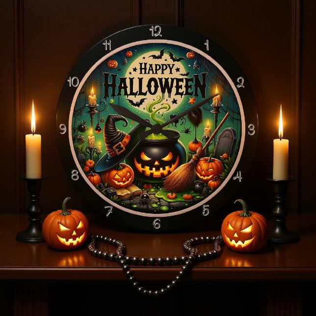 Halloween Green Cauldron Large Clock (Creator Uploaded)