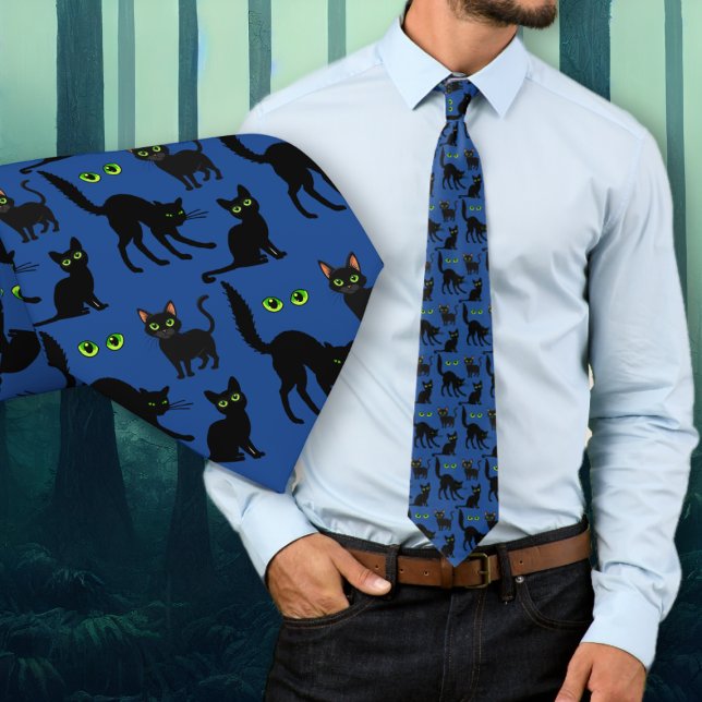 Halloween Green Eyes Cats Pattern Tie (Creator Uploaded)
