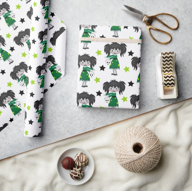 Halloween Green Girl Zombies Wrapping Paper (Crafts)