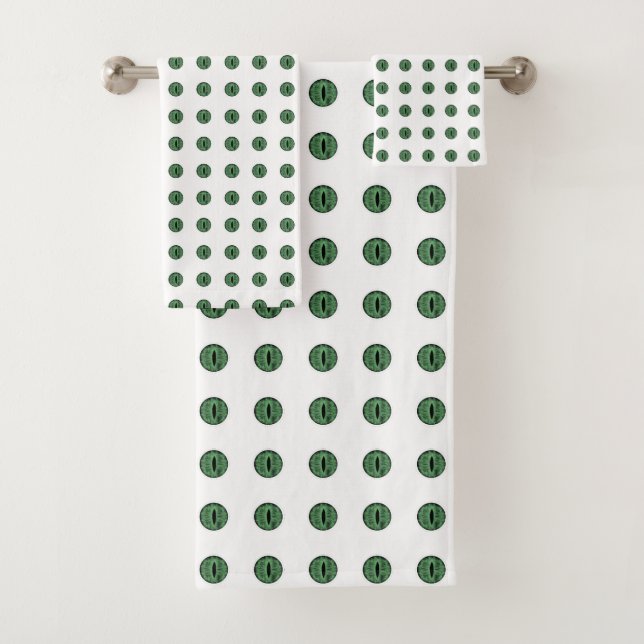 Halloween Green Polka Dot Eyes Bath Towel Set (Insitu)