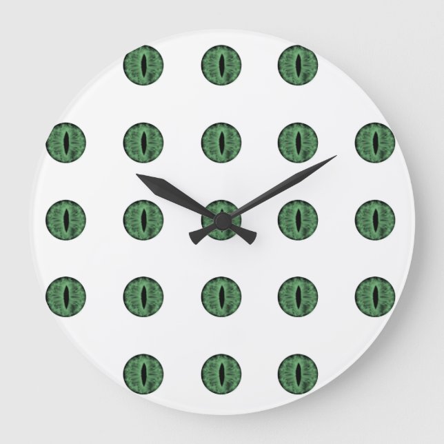 Halloween Green Polka Dot Eyes Large Clock (Front)