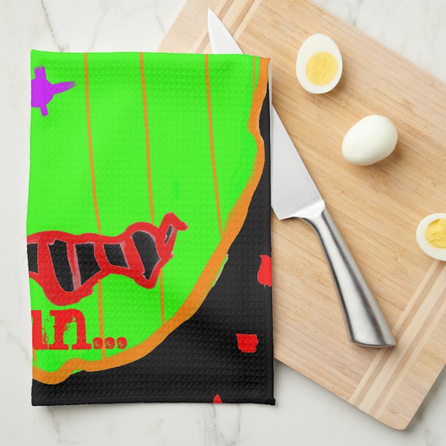 Halloween Green Pumpkin Zombie Run Tea Towel (Quarter Fold)