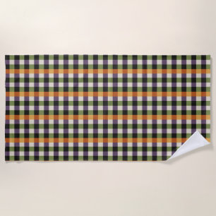 Halloween green, purple & black gingham pattern beach towel