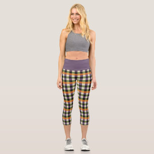 Halloween green, purple & black gingham pattern capri leggings