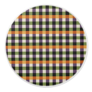 Halloween green, purple & black gingham pattern ceramic knob