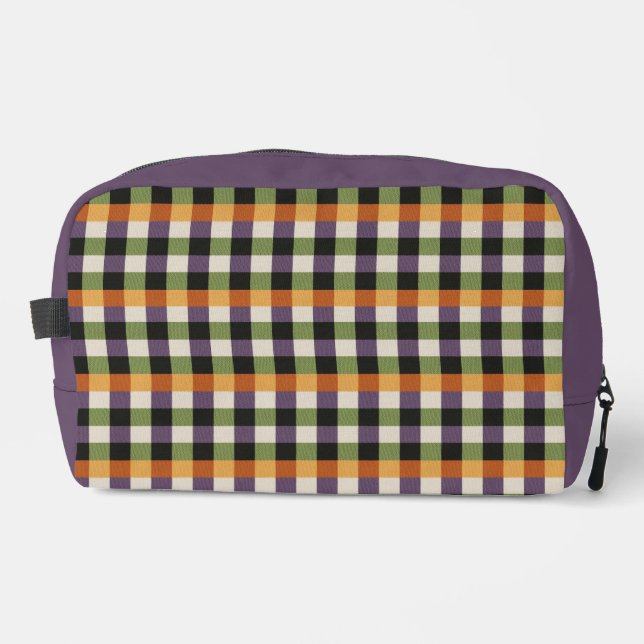 Halloween green, purple & black gingham pattern dopp kit (Front)