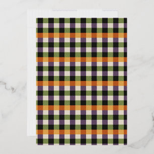Halloween green, purple & black gingham pattern foil holiday card