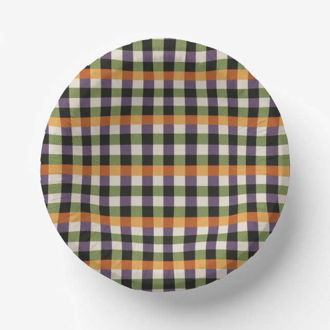 Halloween green, purple & black gingham pattern paper plate (Front)