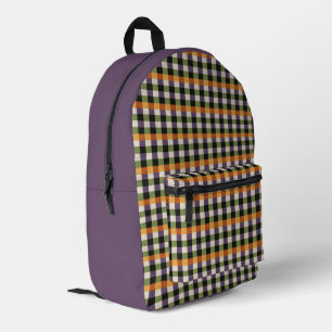 Halloween green, purple & black gingham pattern printed backpack