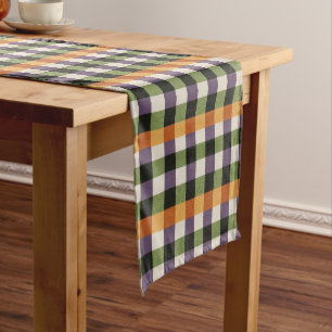 Halloween green, purple & black gingham pattern short table runner