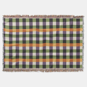 Halloween green, purple & black gingham pattern throw blanket