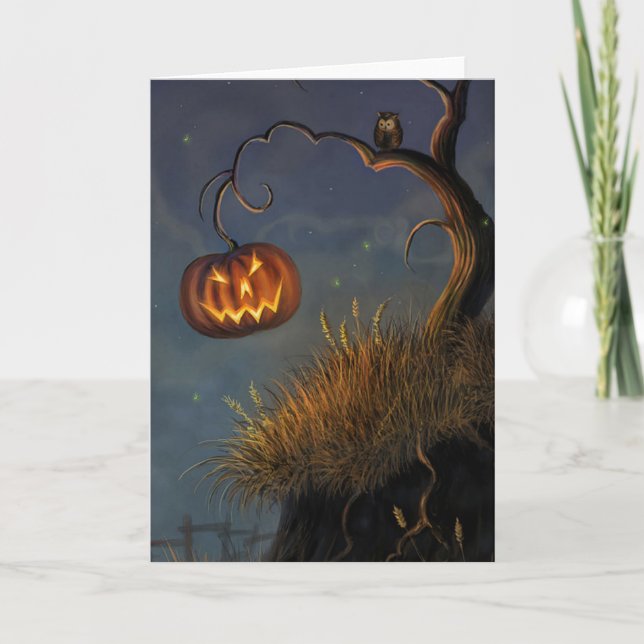 Halloween Greeting Card/Pumpkin and Owl Card (Front)