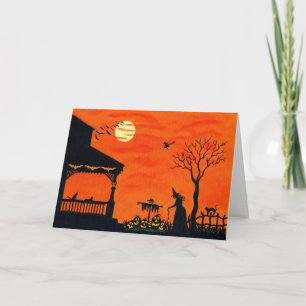 Halloween Greeting Card,witches,black,cats,skull Card
