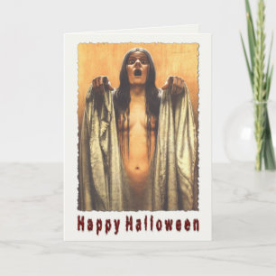 Halloween Greeting Card With Creepy Girl