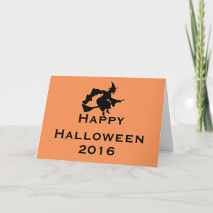 Halloween Greeting Card with Flying Witch