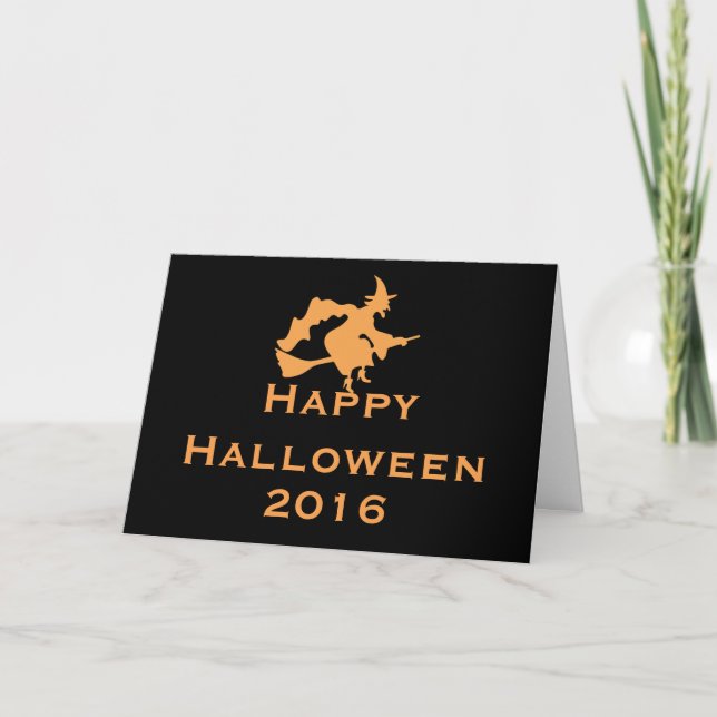 Halloween Greeting Card with Flying Witch (Front)