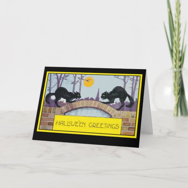 Halloween Greeting Card with Two Black Cats (Front)