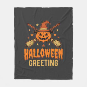 Halloween Greeting Witch Pumpkin Vintage Design Fleece Blanket