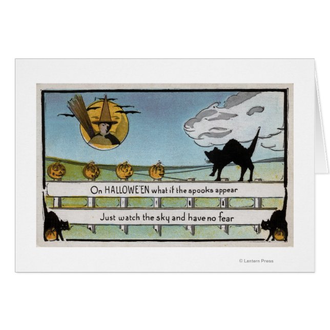 Halloween GreetingCat on Fence (Front Horizontal)