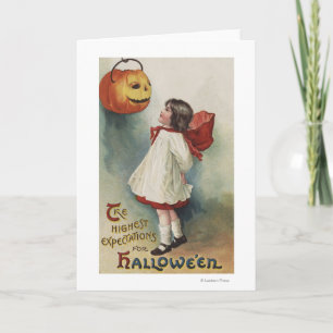 Halloween GreetingGirl in Red and White Card